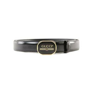 Gucci Leather Belt with Enamel Logo Buckle in Black